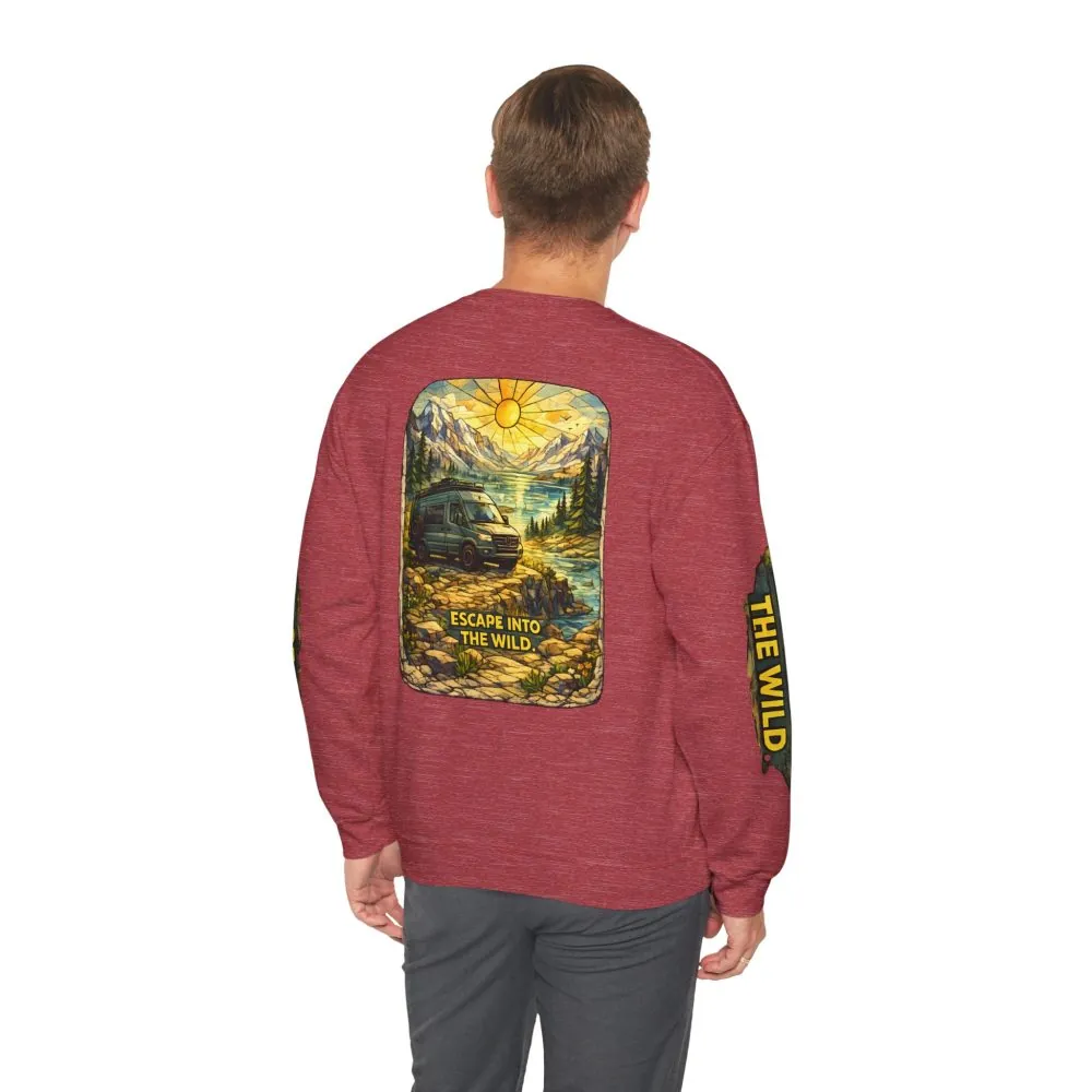 Unisex Heavy Blend™ Crewneck Sweatshirt — "Escape Into The Wild" Design Cubic-Line