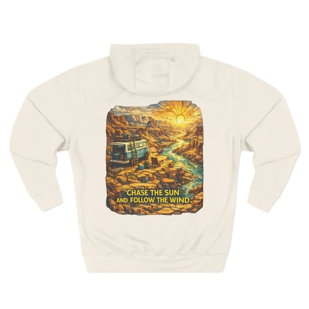 10259560528940370590_2048.jpeg Three-Panel Fleece Hoodie - "Chase The Sun And Follow The Wind" Design Cubic-Line