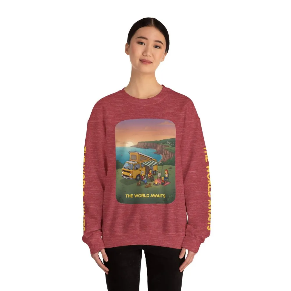 10260263335785717989_2048.jpeg Unisex Heavy Blend™ Crewneck Sweatshirt — "The World Awaits" Design Sitcom-Line
