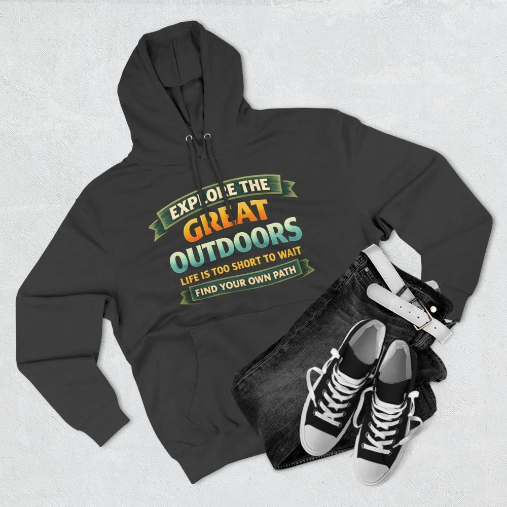 Three-Panel Fleece Hoodie - "Explore The Great Outdoors" Design Scenic-Line