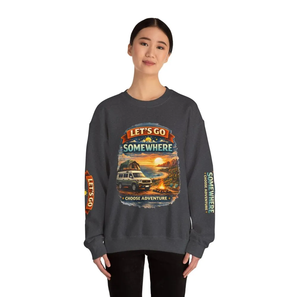 Unisex Heavy Blend™ Crewneck Sweatshirt — "Lets Go Somewhere" Design Scenic-Line
