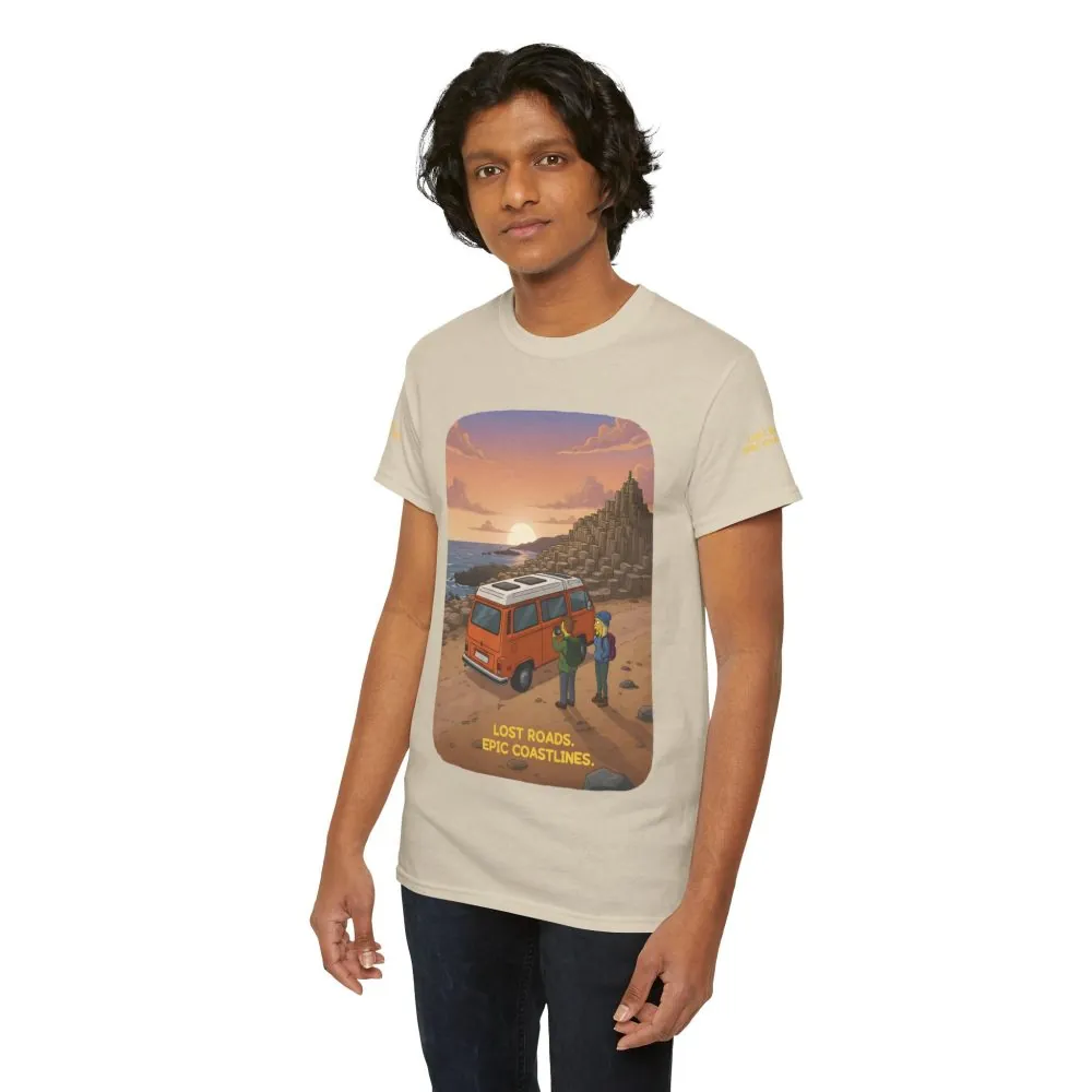Unisex Heavy Cotton Tee — "Lost Roads Epic Coastlines" Design Sitcom-Line
