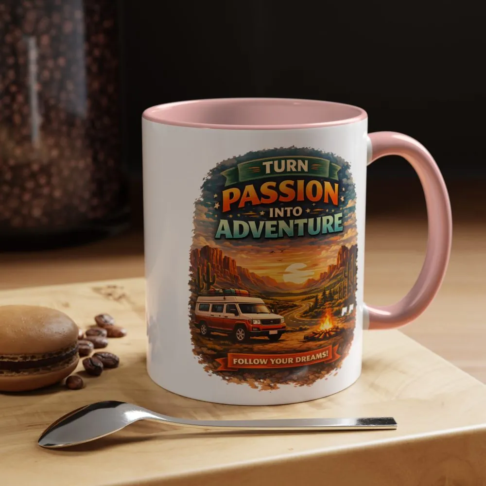 Accent Coffee Mug (11, 15oz) — "Turn Passion Into Adventure" Design Scenic-Line