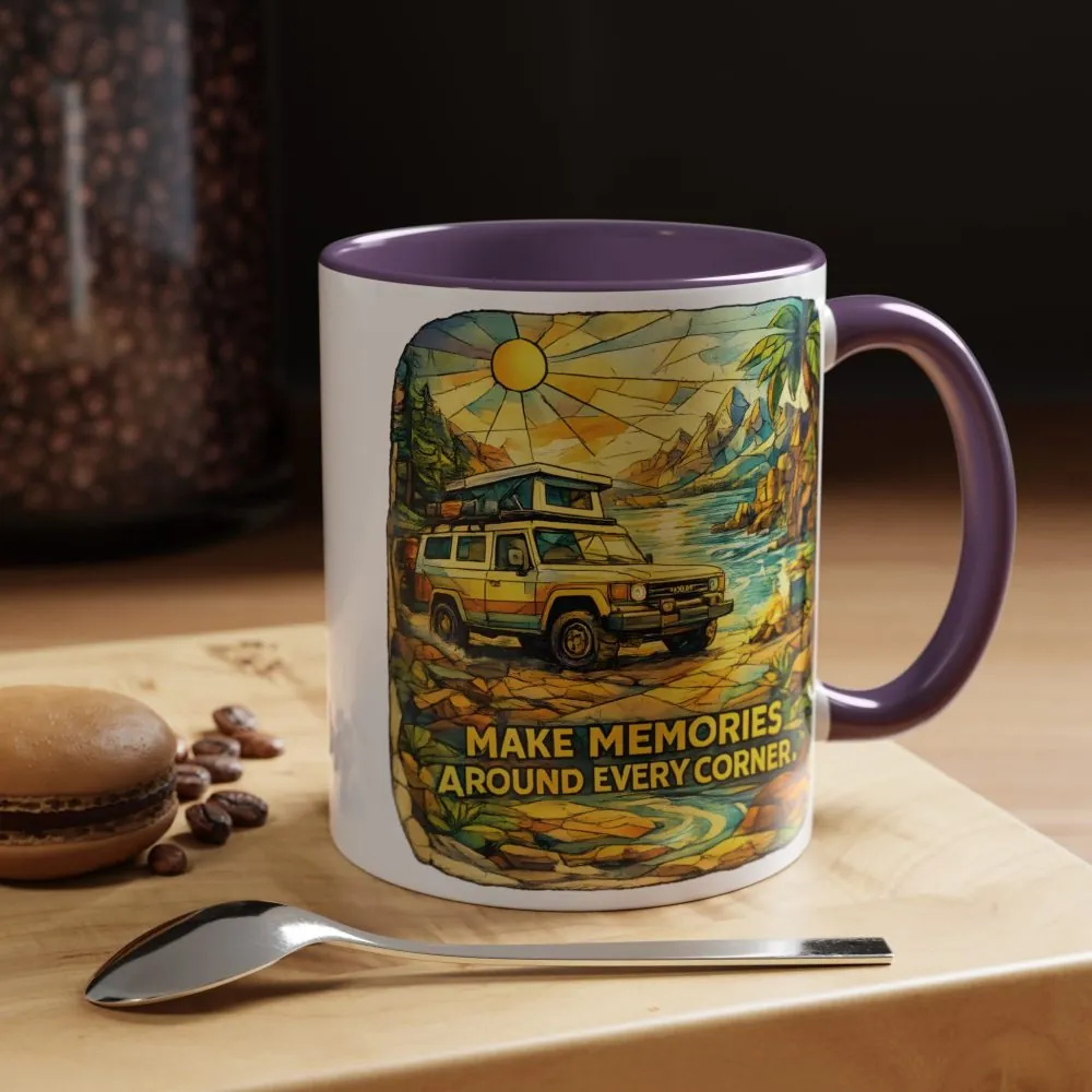 Accent Coffee Mug (11, 15oz) — "Make Memories Around Every Corner" Design Cubic-Line