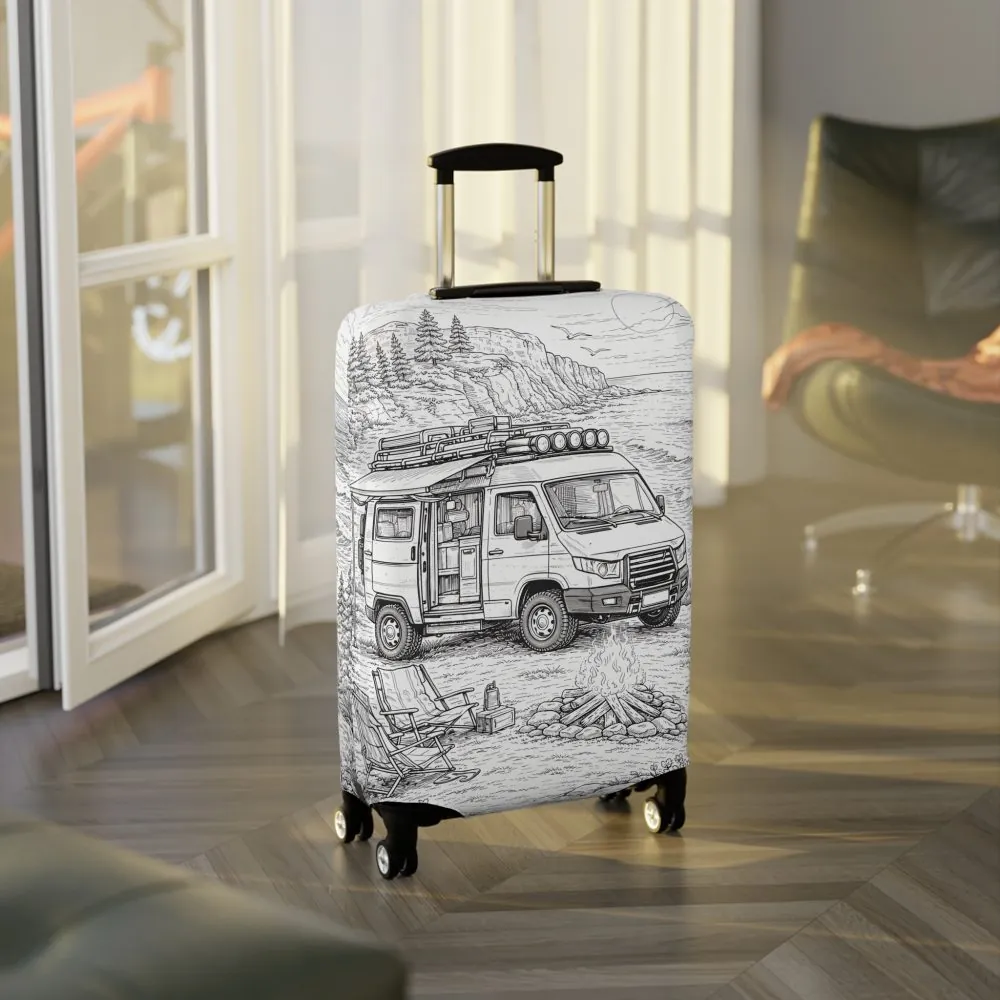 Luggage Cover — Adventure Camper Sketch Travel Suitcase