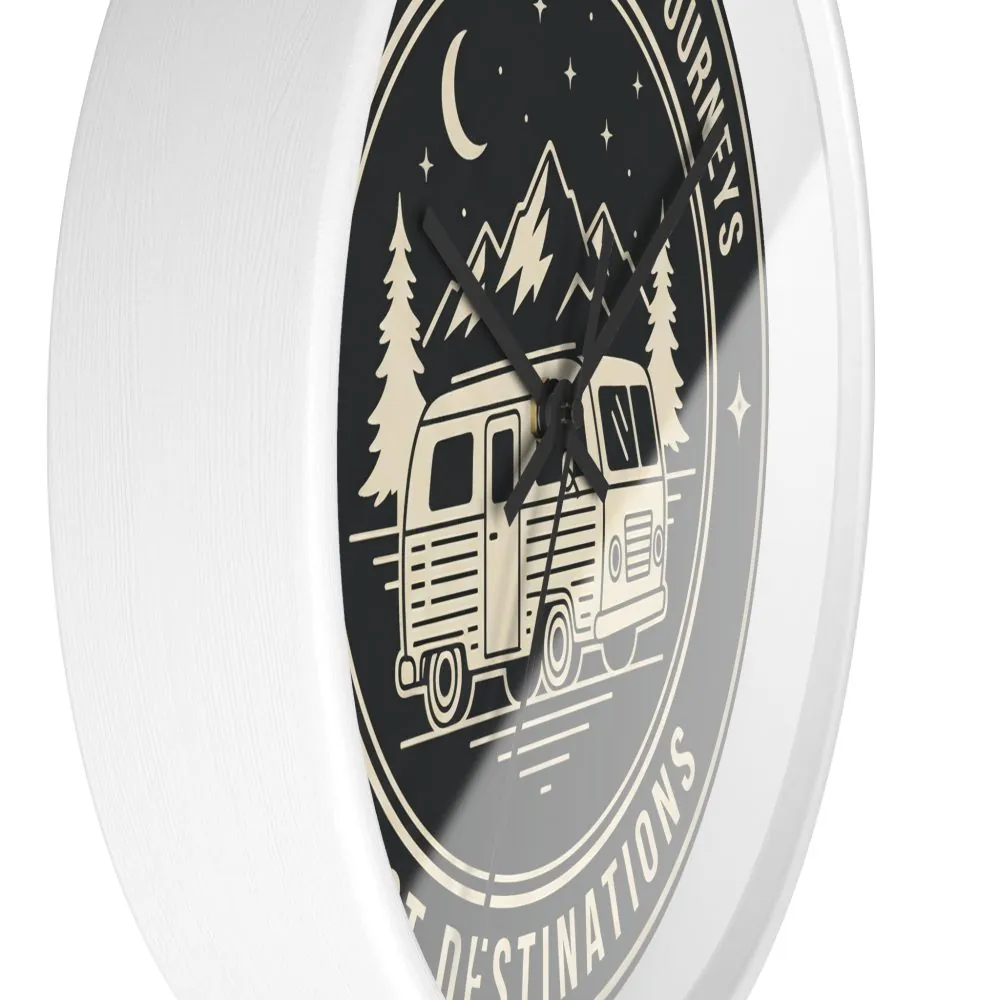 10278988785487994946_2048.jpeg Wall Clock — "ROAD WHERE MADE FOR JOURNEYS-NOT DESTINATIONS" Camper Van Mountain Travel Timepiece