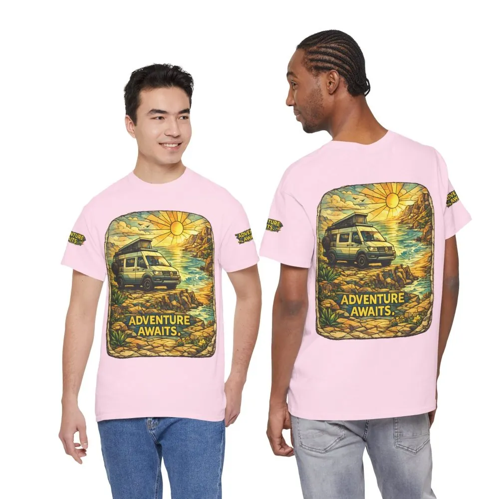 Unisex Heavy Cotton Tee — "Adventure Awaits" Design Cubic-Line