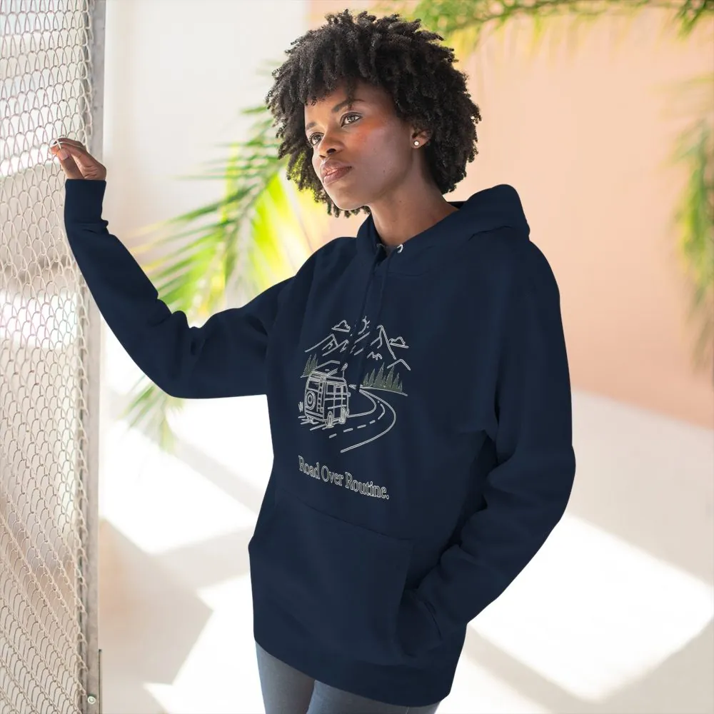 10280340000337468042_2048.jpeg Three-Panel Fleece Hoodie - "Road Over Routine" Design Minimal-Line