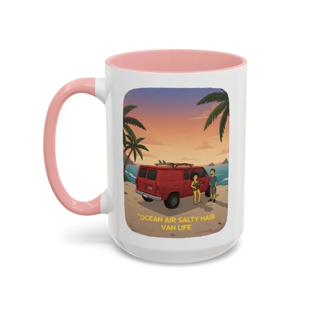 Accent Coffee Mug (11, 15oz) — "Ocean Air Salty Hair Van Life" Design Sitcom-Line