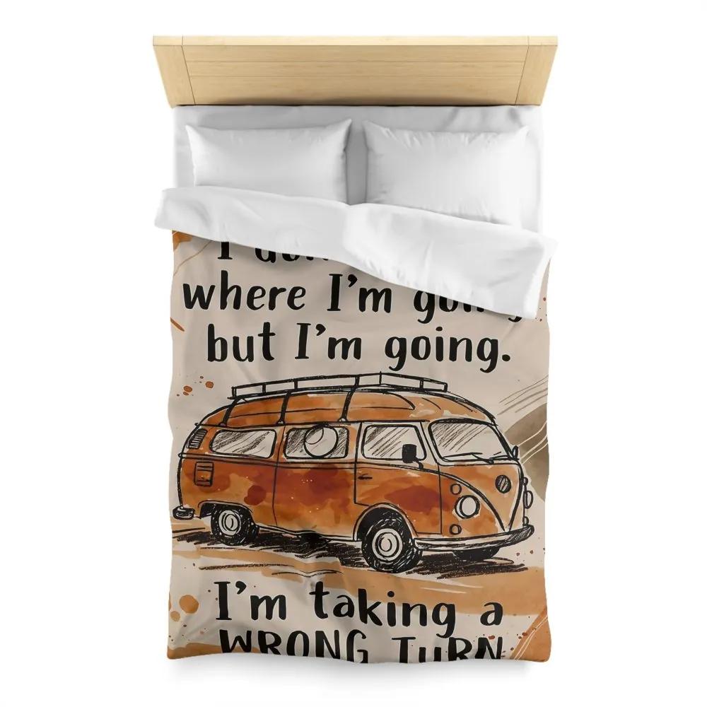 Duvet Cover - 'I Don't Know Where I'm Going' Vintage Camper Quote Microfiber Duvet