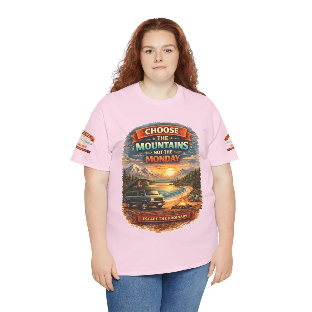 Unisex Heavy Cotton Tee — "Choose The Mountens" Design Scenic-Line