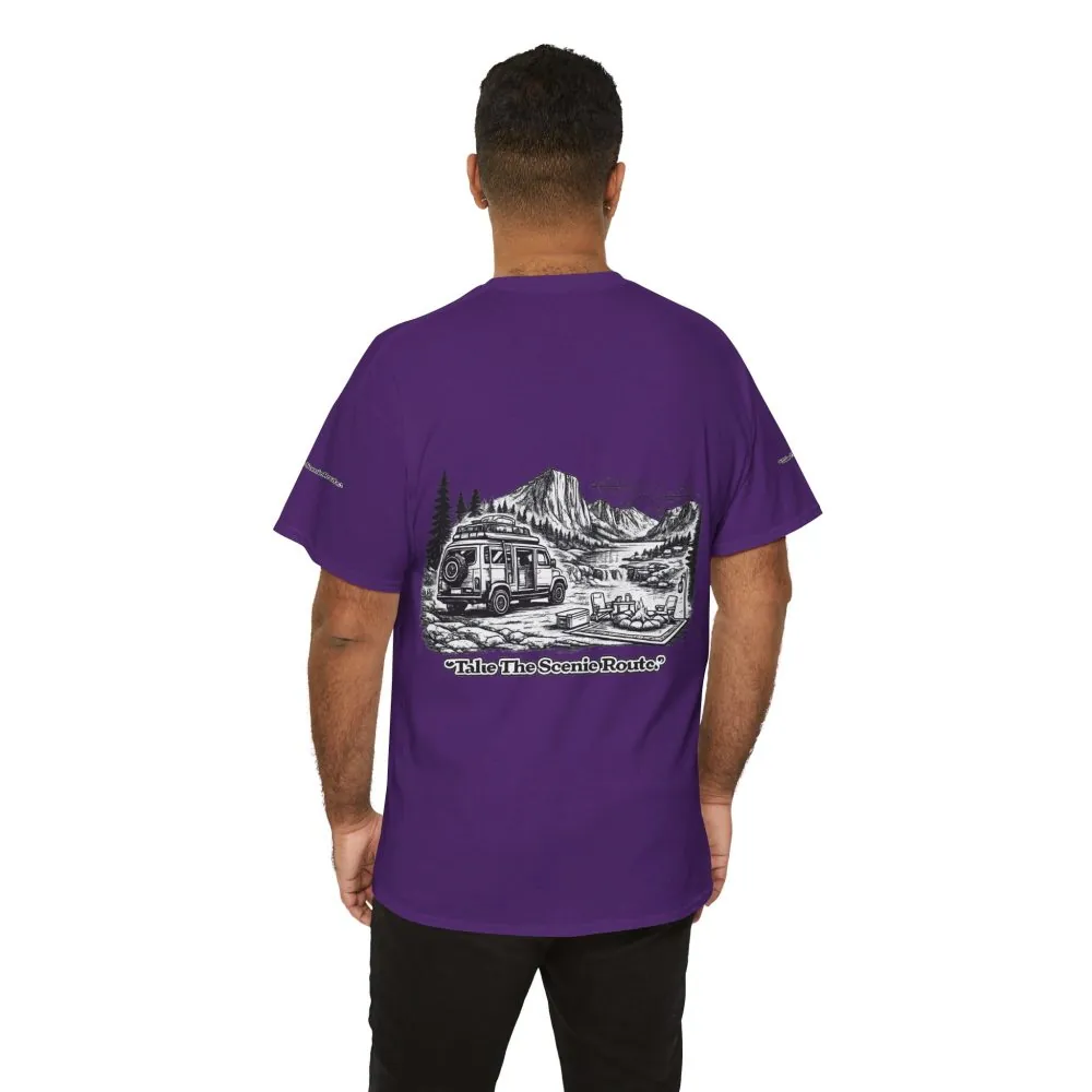 Unisex Heavy Cotton Tee — "Take The Scenic Route" Design Minimal-Line