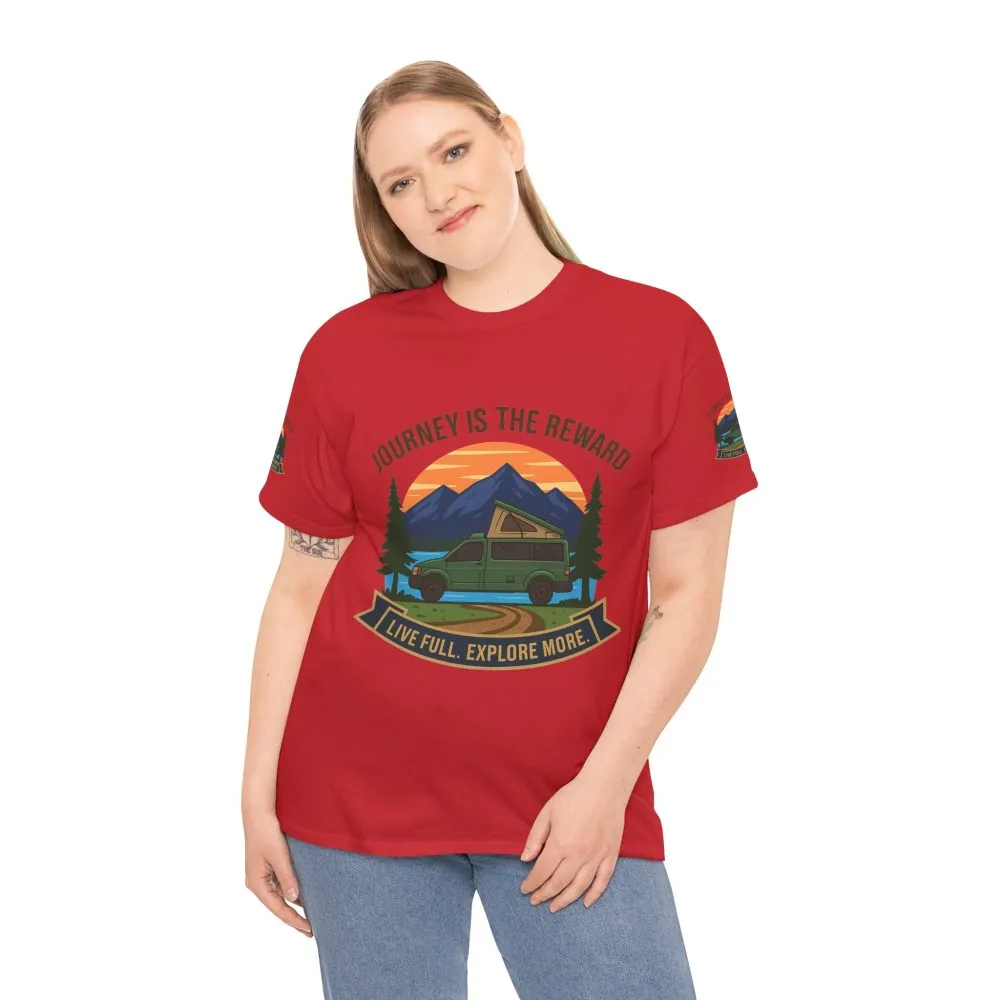 Unisex Heavy Cotton Tee  — "Journey Is The Reward Tee" Adventure Camper Van Graphic T-Shirt