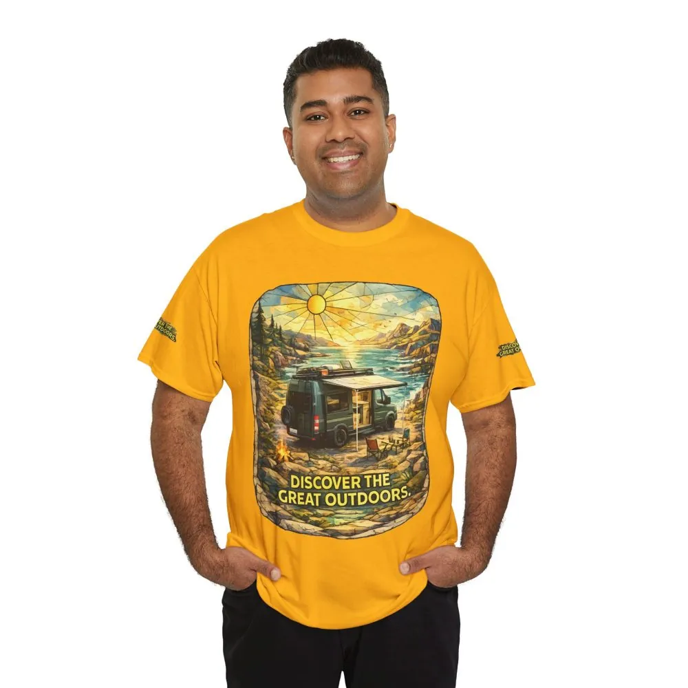 Unisex Heavy Cotton Tee — "Discover The Great Outdoors" Design Cubic-Line