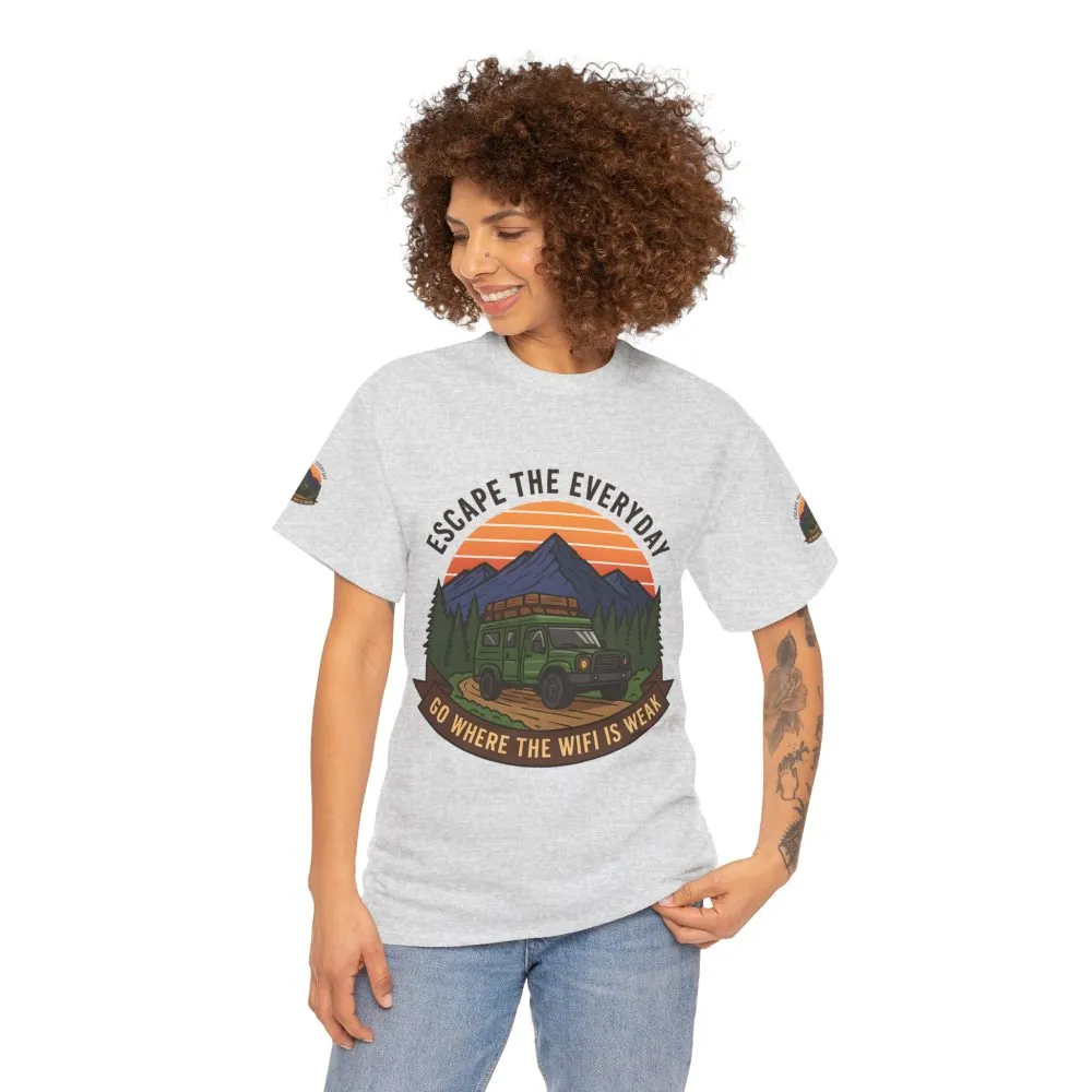 Unisex Heavy Cotton Tee — "Go Where the WiFi Is Weak" Adventure Shirt