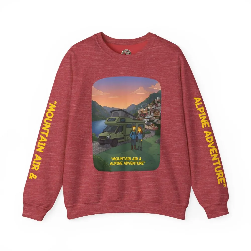 Unisex Heavy Blend™ Crewneck Sweatshirt — "Mountain Air And Alpine Adventure"" Design Sitcom-Line