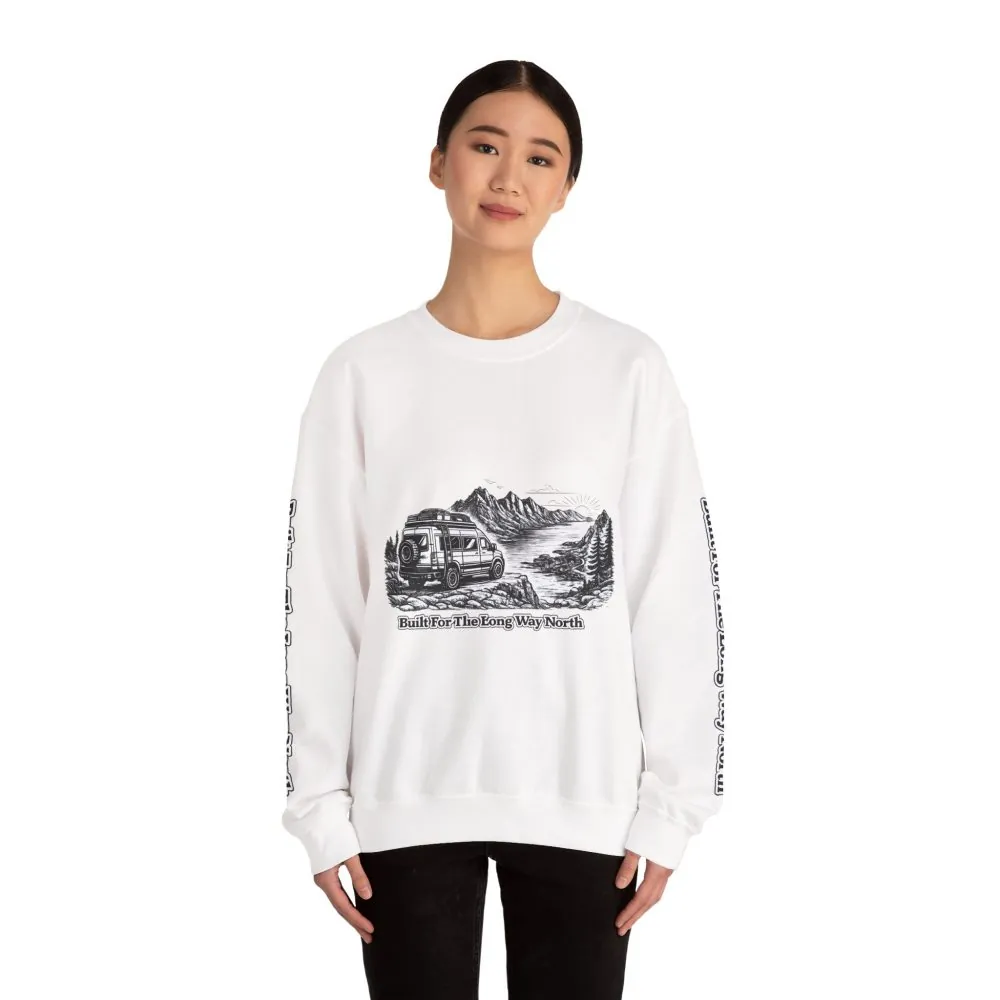 Unisex Heavy Blend™ Crewneck Sweatshirt — "Built For The Long Way North" Design Minimal-Line