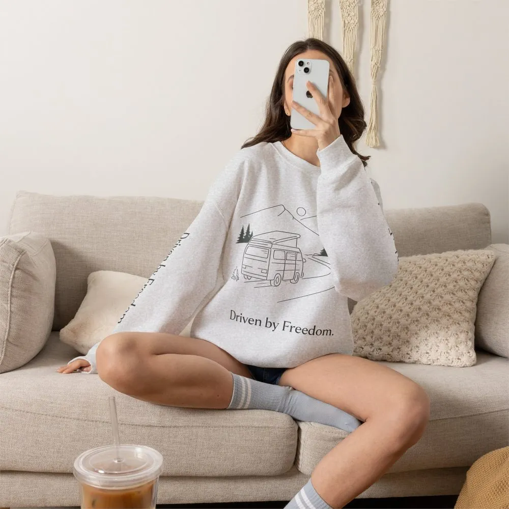 Unisex Heavy Blend™ Crewneck Sweatshirt — "Driven By Freedom" Design Minimal-Line