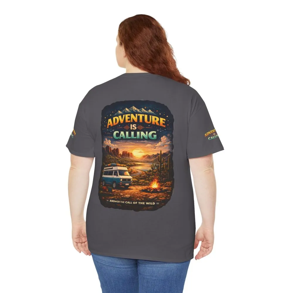 Unisex Heavy Cotton Tee — "Adventure Is Calling" Design Scenic-Line
