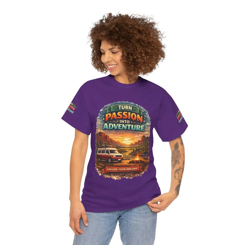 Unisex Heavy Cotton Tee — "Turn Passion Into Adventure" Design Scenic-Line
