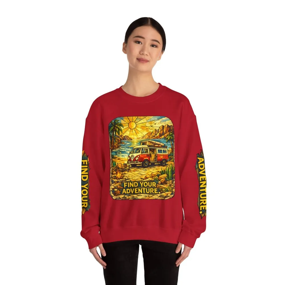 Unisex Heavy Blend™ Crewneck Sweatshirt — "Find Your Adventure" Design Cubic-Line