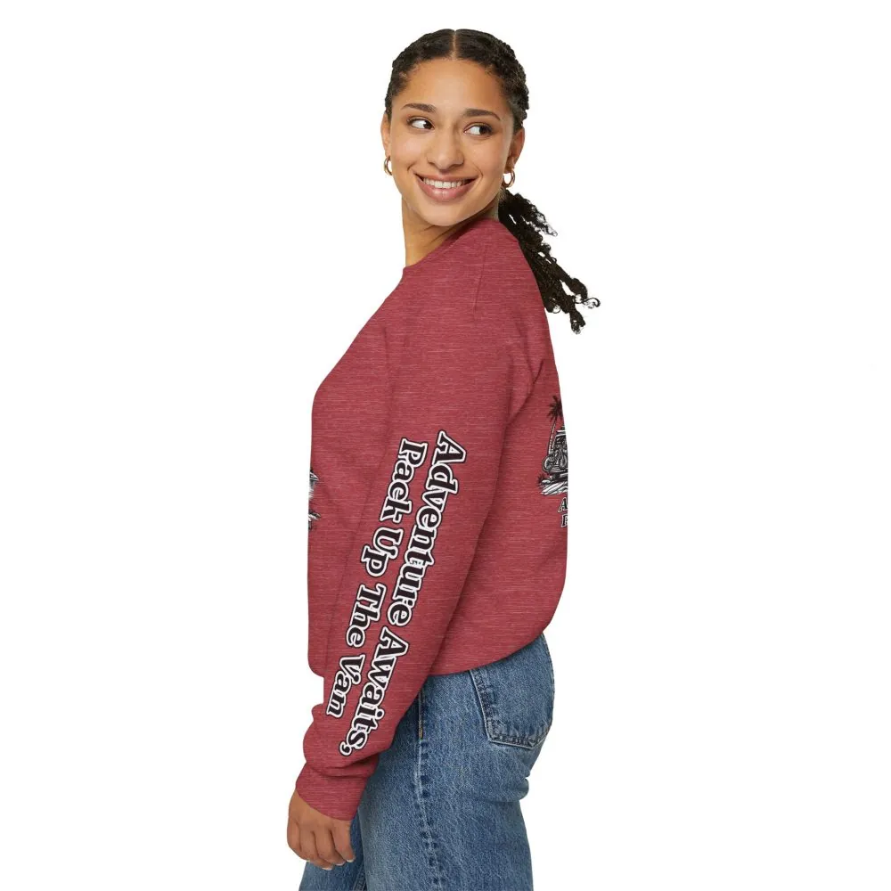 Unisex Heavy Blend™ Crewneck Sweatshirt — "Adventure Awaits,Pack Up The Van" Design Minimal-Line