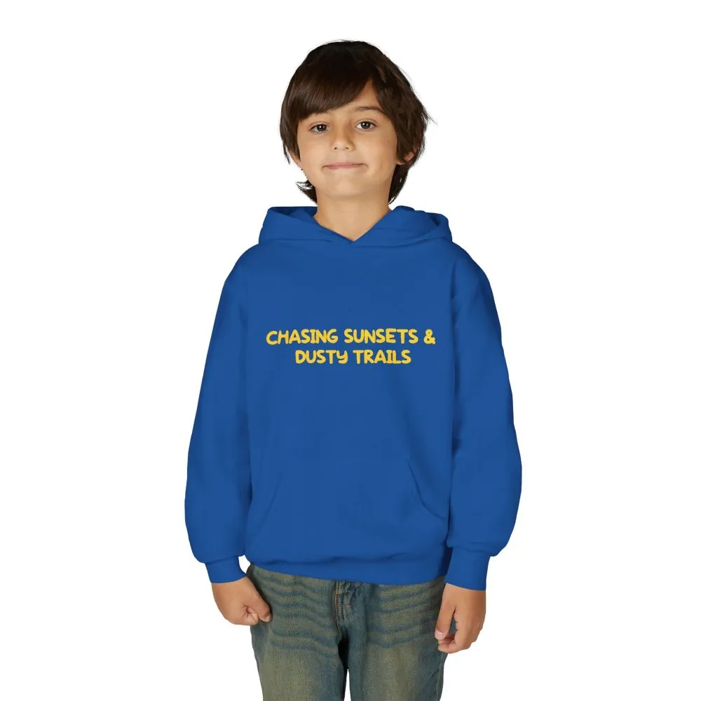 Youth Hoodie(Gildan) – "Chasing Sunsets And Dusty Trails" (Design Sitcom-Line)