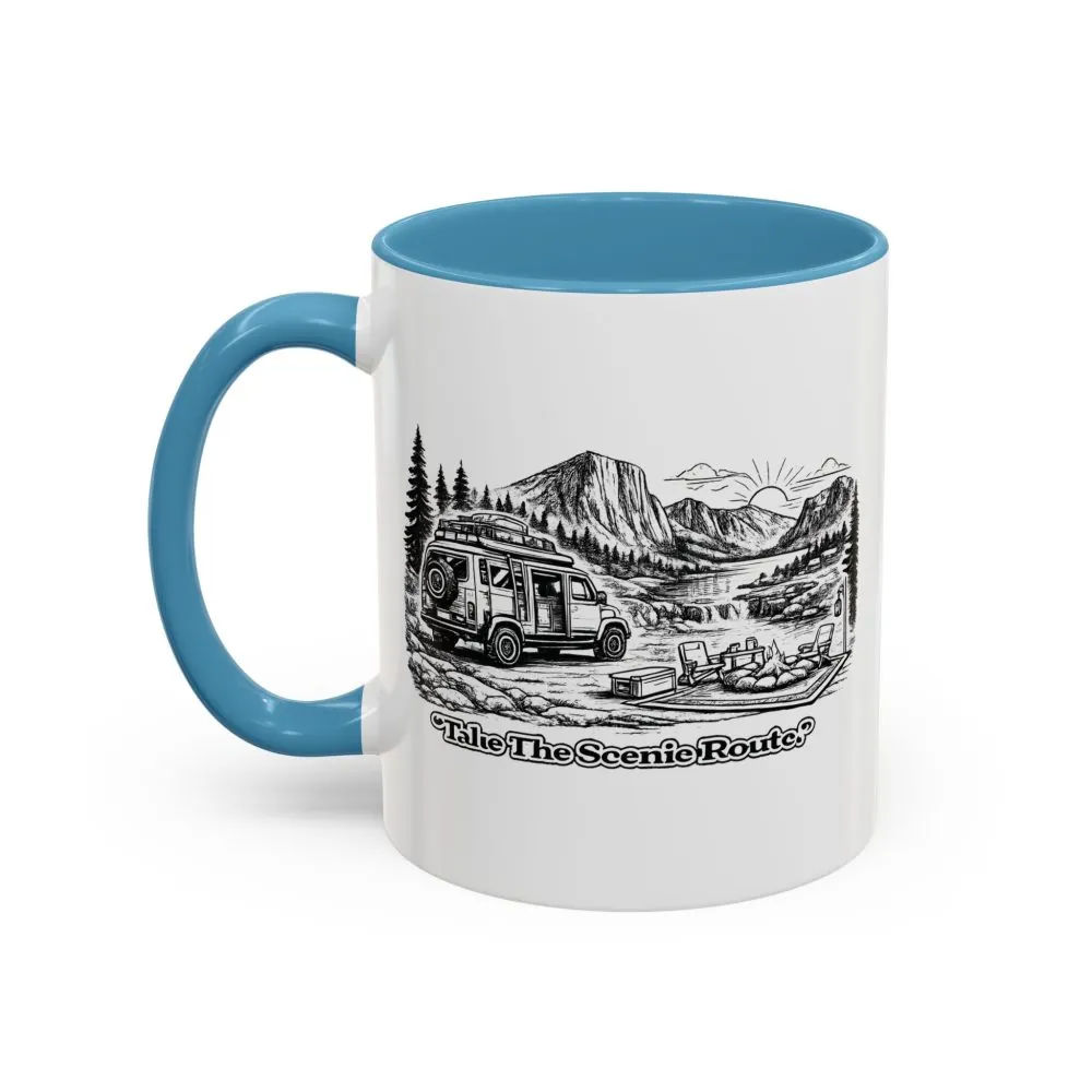 Accent Coffee Mug (11, 15oz) — "Take The Scenic Route" Design Minimal-Line