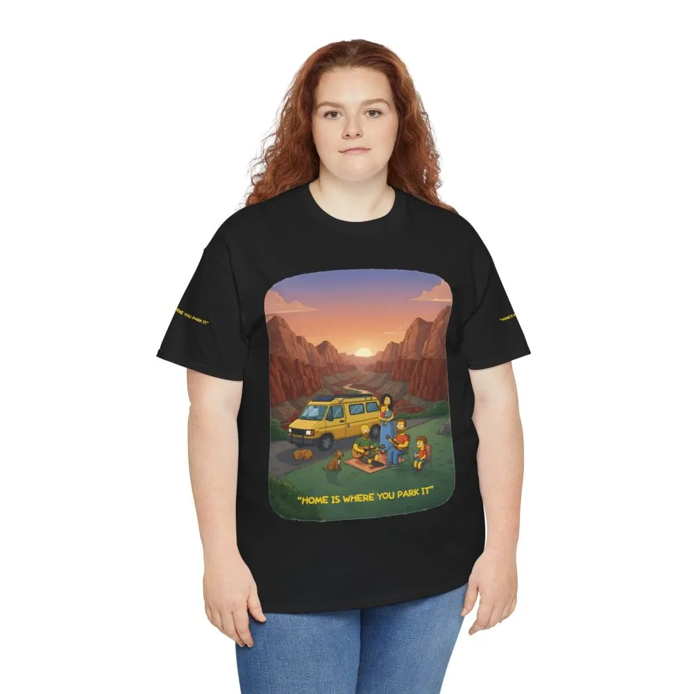 Unisex Heavy Cotton Tee — "Home Is Where You Park It" Design Sitcom-Line