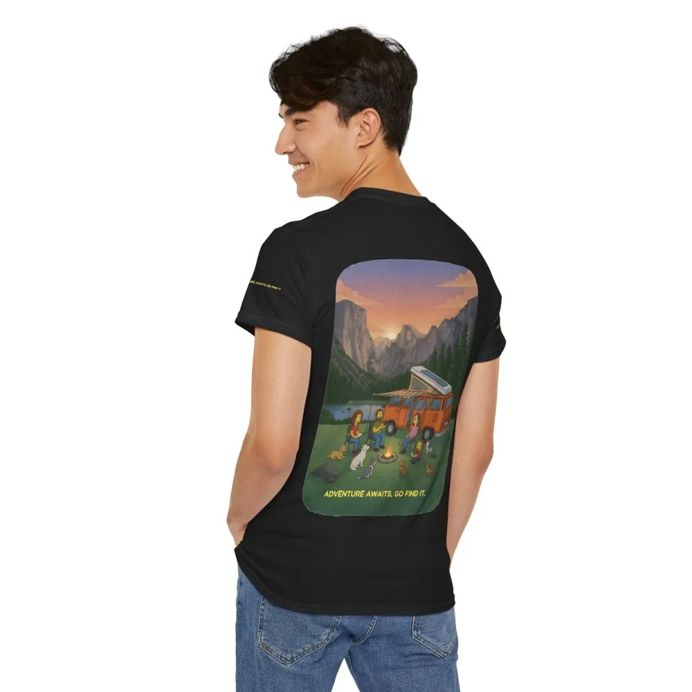Unisex Heavy Cotton Tee — "Adventure Awaits-Go Find It" Design Sitcom-Line