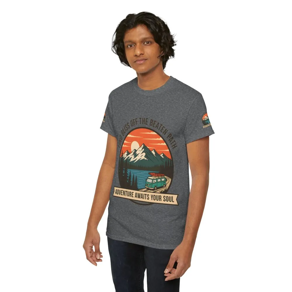 10357543821452521446_2048.jpeg Unisex Heavy Cotton Tee — "Find Bliss Off the Beaten Path" Mountain & Camper T‑Shirt