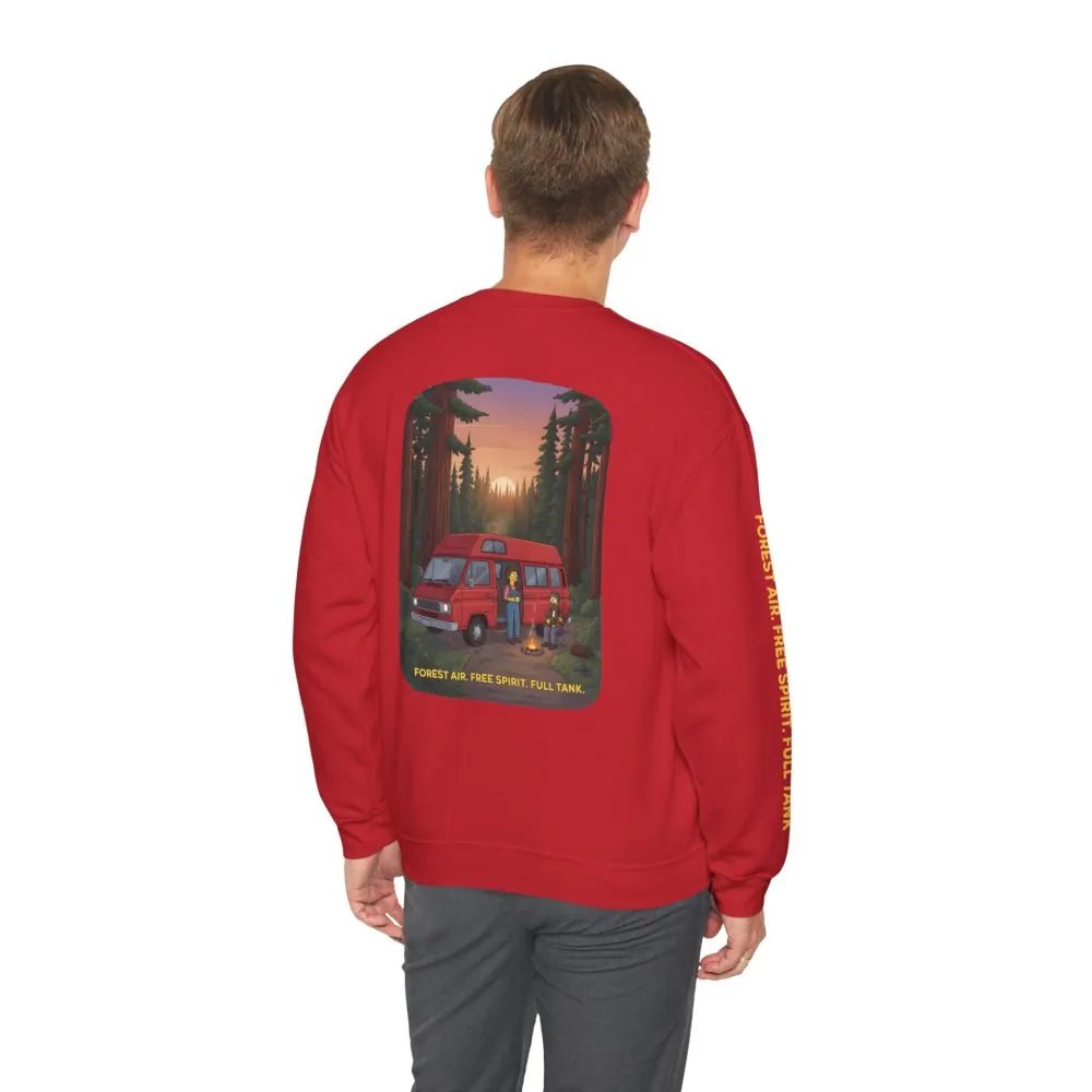 Unisex Heavy Blend™ Crewneck Sweatshirt — "Forest Air Free Spirit Full Tank" Design Sitcom-Line