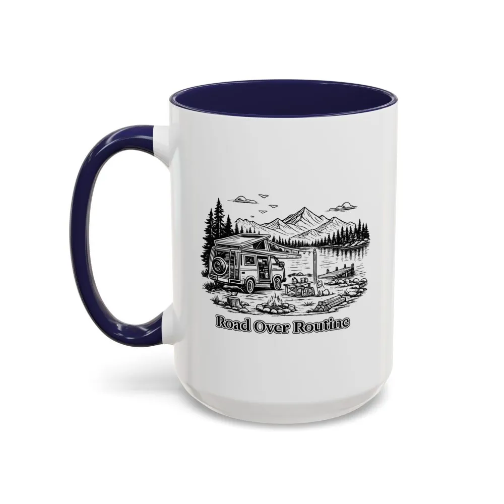 10366411263045300099_2048.jpeg Accent Coffee Mug (11, 15oz) — "Road Over Routine" Design Minimal-Line