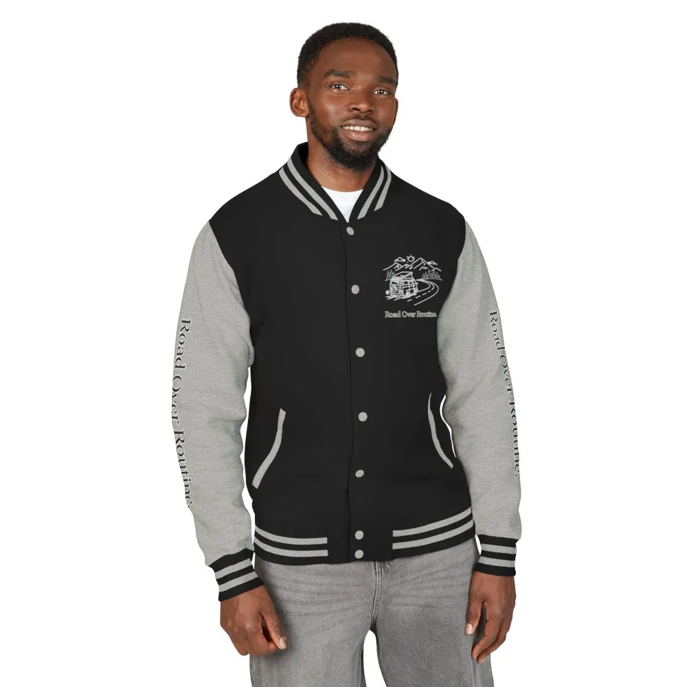 Unisex Heavyweight Letterman Jacket — "Road Over Routine" Travel Varsity Coat