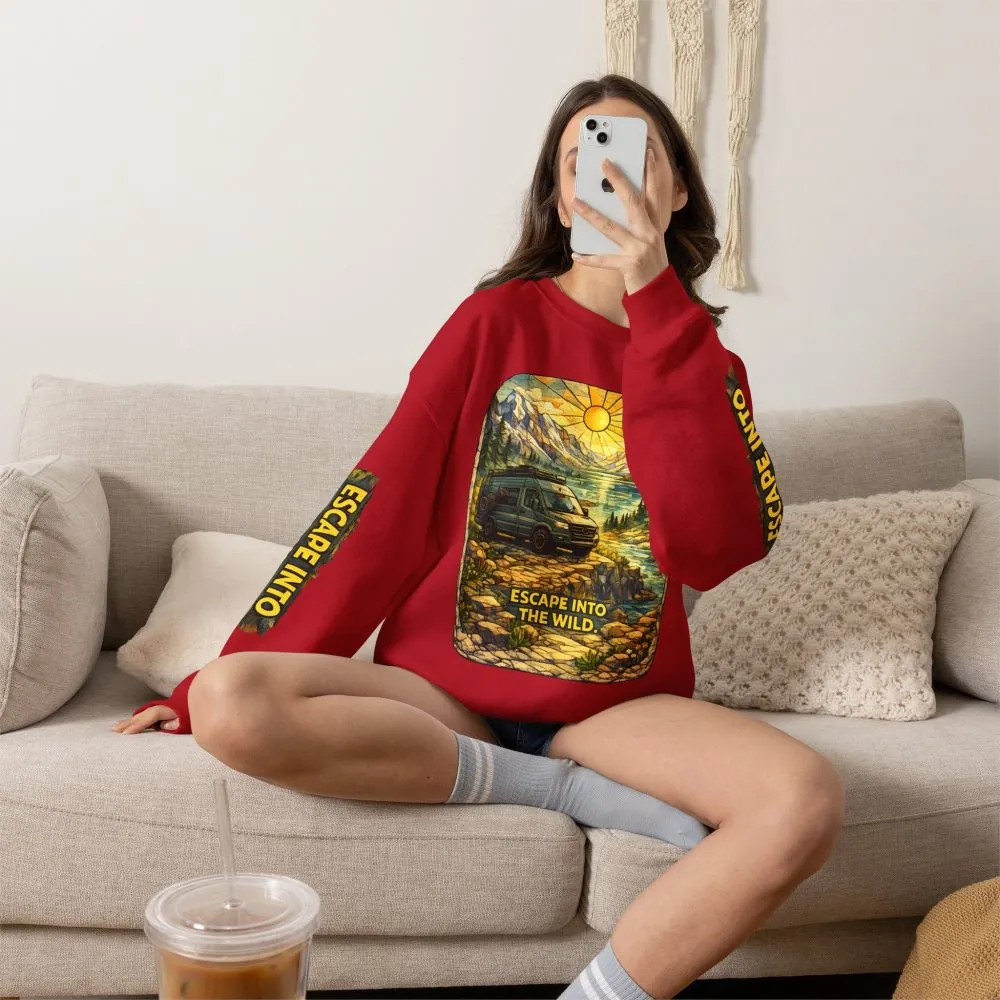 Unisex Heavy Blend™ Crewneck Sweatshirt — "Escape Into The Wild" Design Cubic-Line