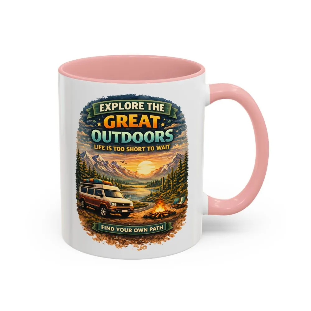 Accent Coffee Mug (11, 15oz) — "Explore The Great Outdoors" Design Scenic-Line