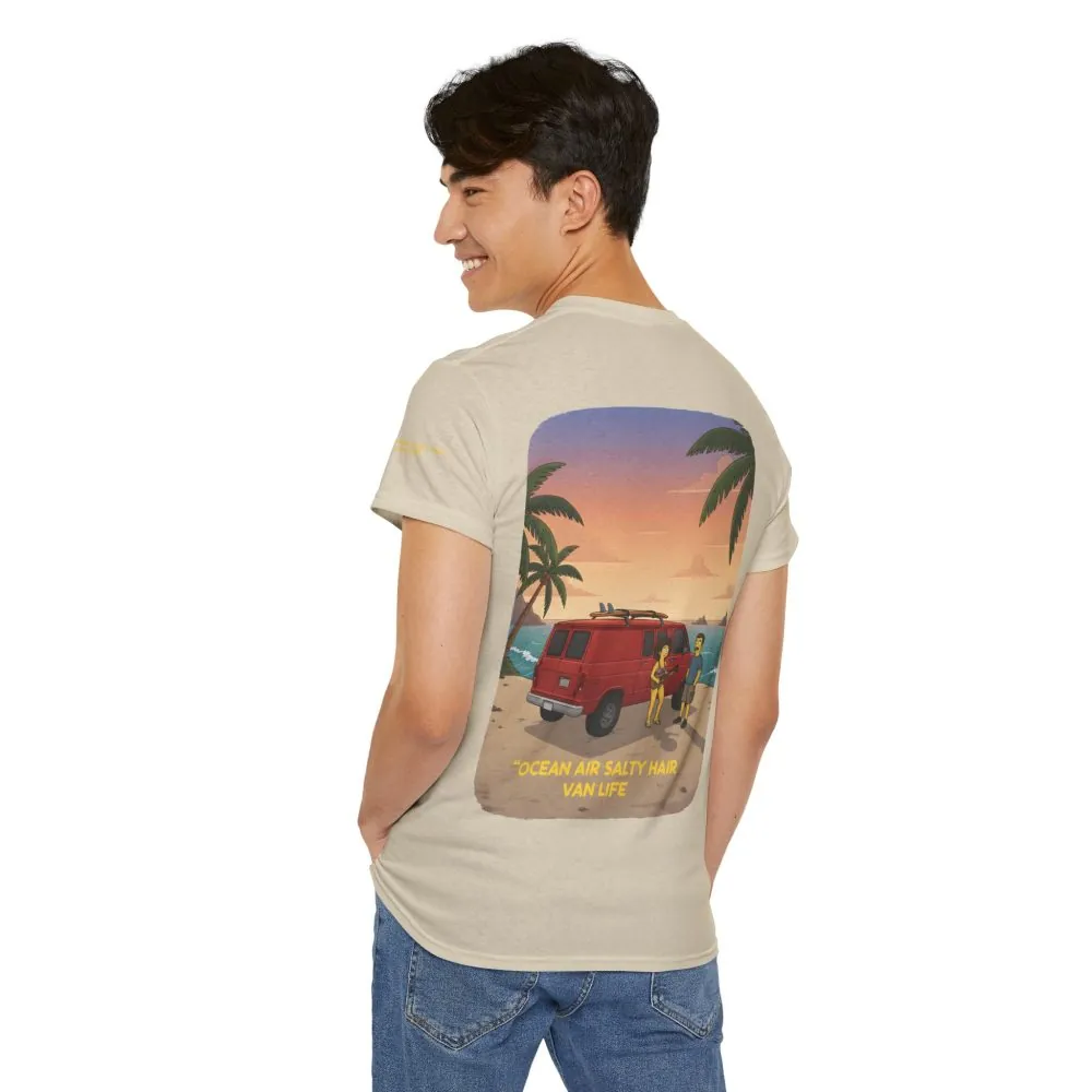 Unisex Heavy Cotton Tee — "Ocean Air Salty Hair Van Life" Design Sitcom-Line