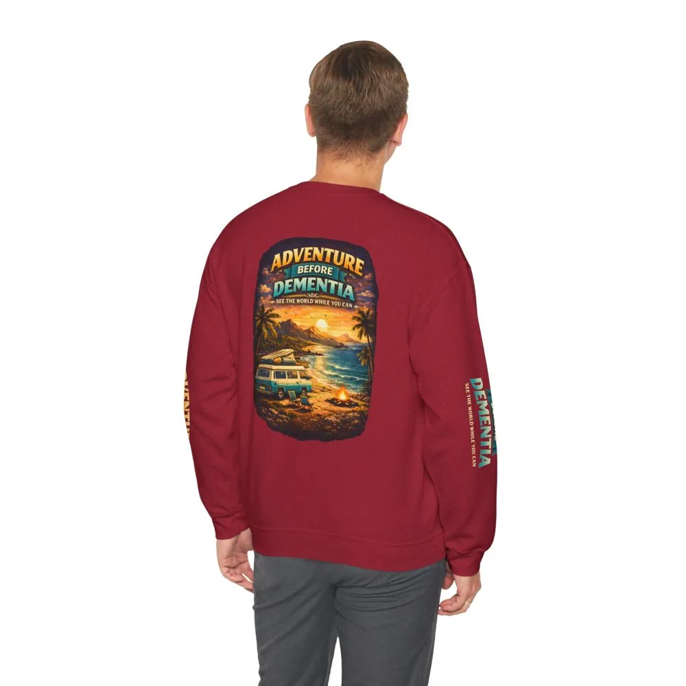 Unisex Heavy Blend™ Crewneck Sweatshirt — "Adventure Before Dementia" Design Scenic-Line