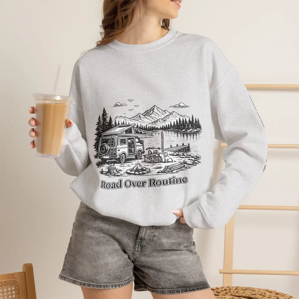 10394634443260622407_2048.jpeg Unisex Heavy Blend™ Crewneck Sweatshirt — "Road Over Routine" Design Minimal-Line