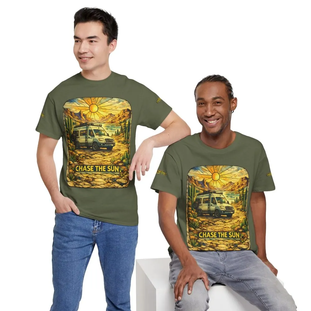 Unisex Heavy Cotton Tee — "Chase The Sun" Design Cubic-Line