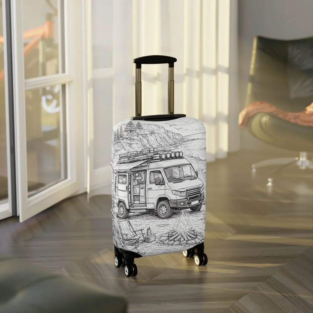 Luggage Cover — Adventure Camper Sketch Travel Suitcase