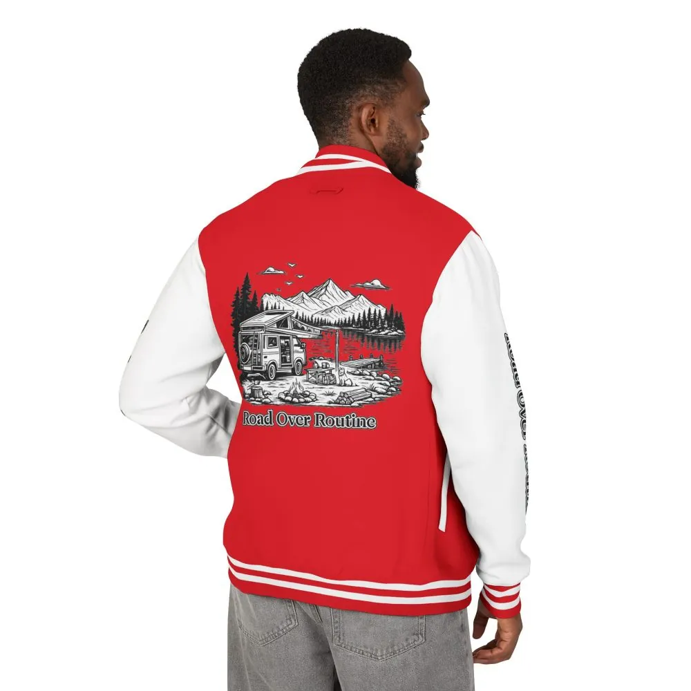 Unisex Heavyweight Letterman Jacket — "Road Over Routine" Travel Varsity Coat