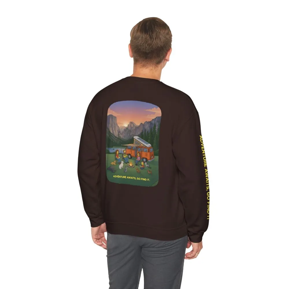 Unisex Heavy Blend™ Crewneck Sweatshirt — "Adventure Awaits-Go Find It"" Design Sitcom-Line