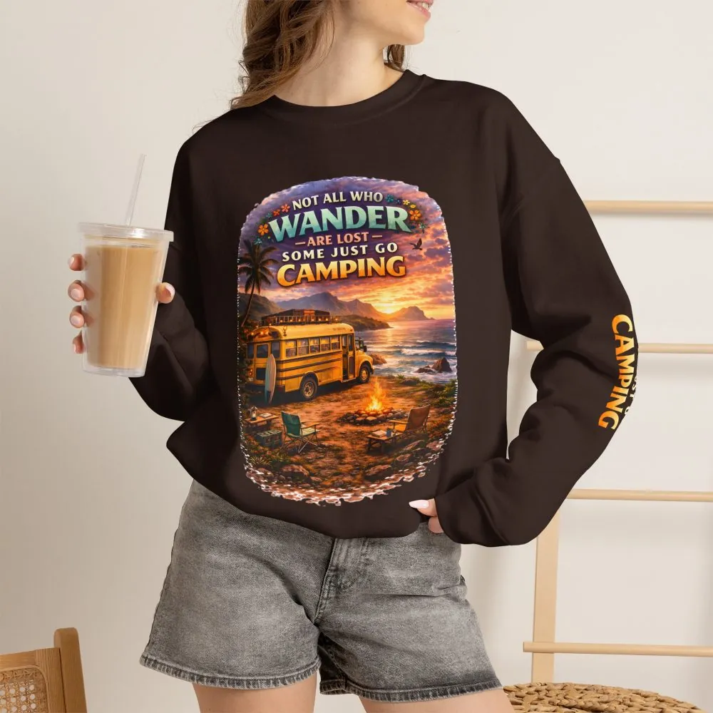 Unisex Heavy Blend™ Crewneck Sweatshirt — "Not All Who Wander Are Lost" Design Scenic-Line