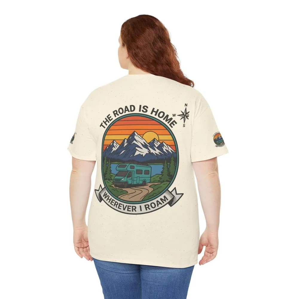Unisex Heavy Cotton Tee  — 'The Road Is Home, Wherever I Roam' Retro Camper Tee