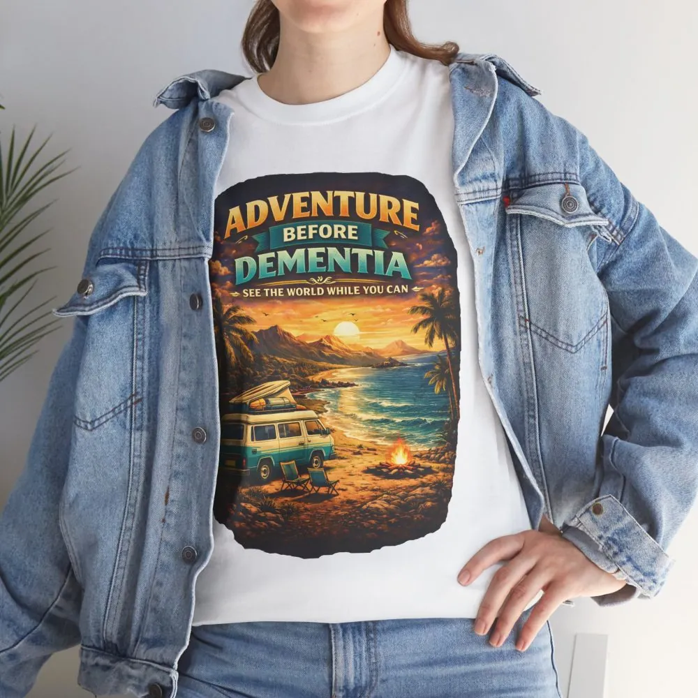 Unisex Heavy Cotton Tee — "Adventure Before Dementia" Design Scenic-Line