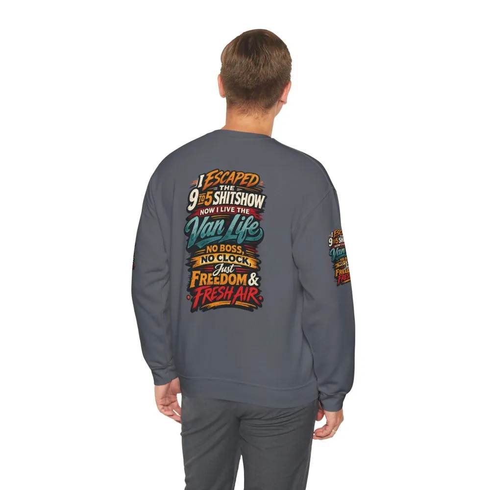 Unisex Heavy Blend™ Crewneck Sweatshirt — "I Escaped The 9 To 5" Design F**K-Line