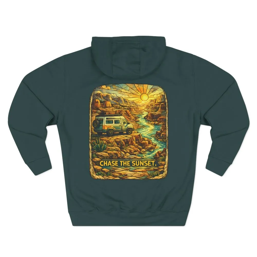 Three-Panel Fleece Hoodie - "Chase The Sunset" Design Cubic-Line