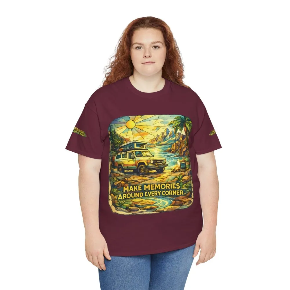Unisex Heavy Cotton Tee — "Make Memories Around Every Corner" Design Cubic-Line