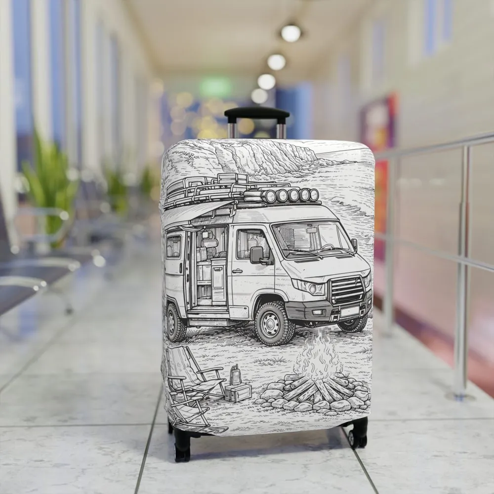 Luggage Cover — Adventure Camper Sketch Travel Suitcase